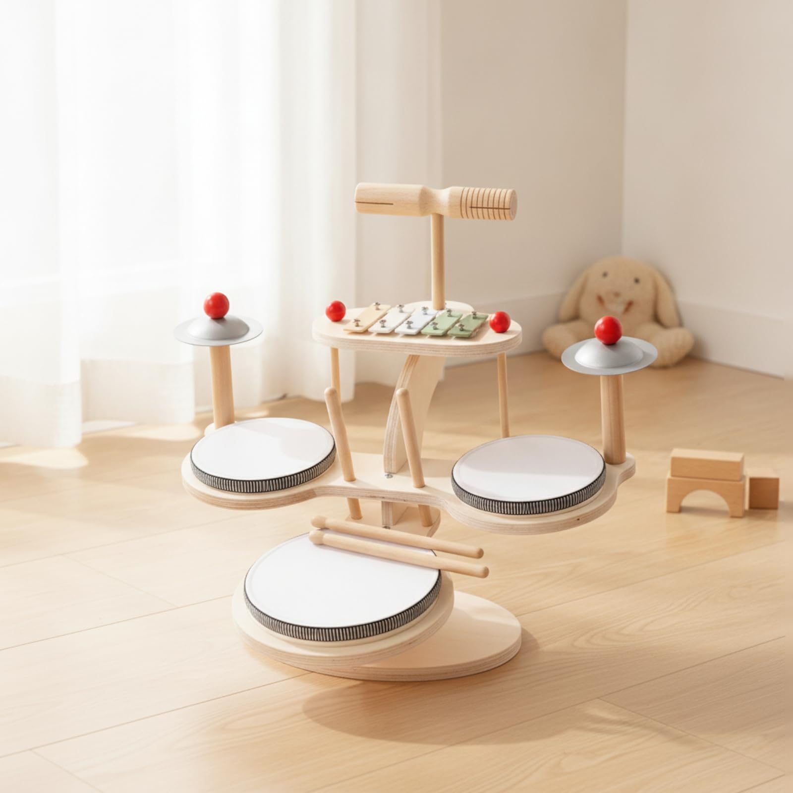 harayaa Juego de Percusión Infantil con Batería Platillos Xilófono y de Madera con Mazos Ergonómicos para Coordinación y Adecuado para Niños en Aula Hogar Regalo Educativo