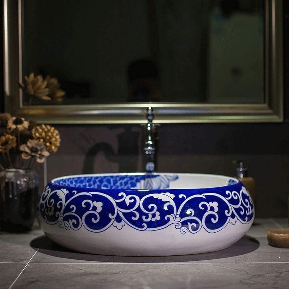 Szafka Pod Umywalkę Z Umywalką, Umywalka Nablatowa, Umywalka Nablatowa, Umywalka Ceramiczna Nablatowa, Umywalka Porcelanowa, Ręcznie Malowana Umywalka Z Motywem Ptaka Lotosu