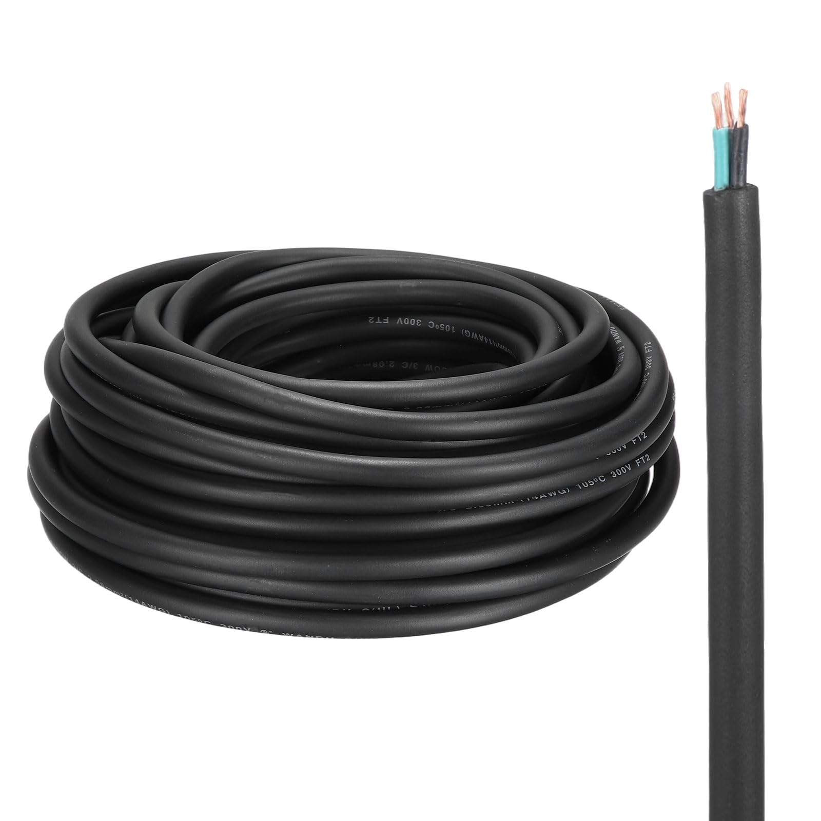 QUARKZMAN Cable Eléctrico SJOOW Calibre 14 Con 3 Conductores 25 Pies Cable Automotriz 14 AWG Cable De Alimentación Portátil 300V Para Generadores Luces LED Cargadores De Baterías Cable