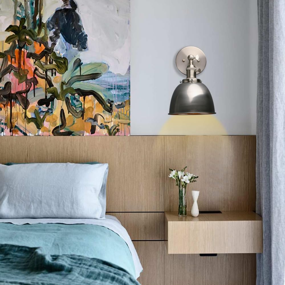 Phansthy Wandleuchten Retro Wandlampe aus Metall Deckenhalbkreis mit Schalter Verstellbar Wandspot E27 Moderne Wandleuchte Innen für Schlafzimmer Flur Eingang Wohnzimmer Küche(Klarlack)
