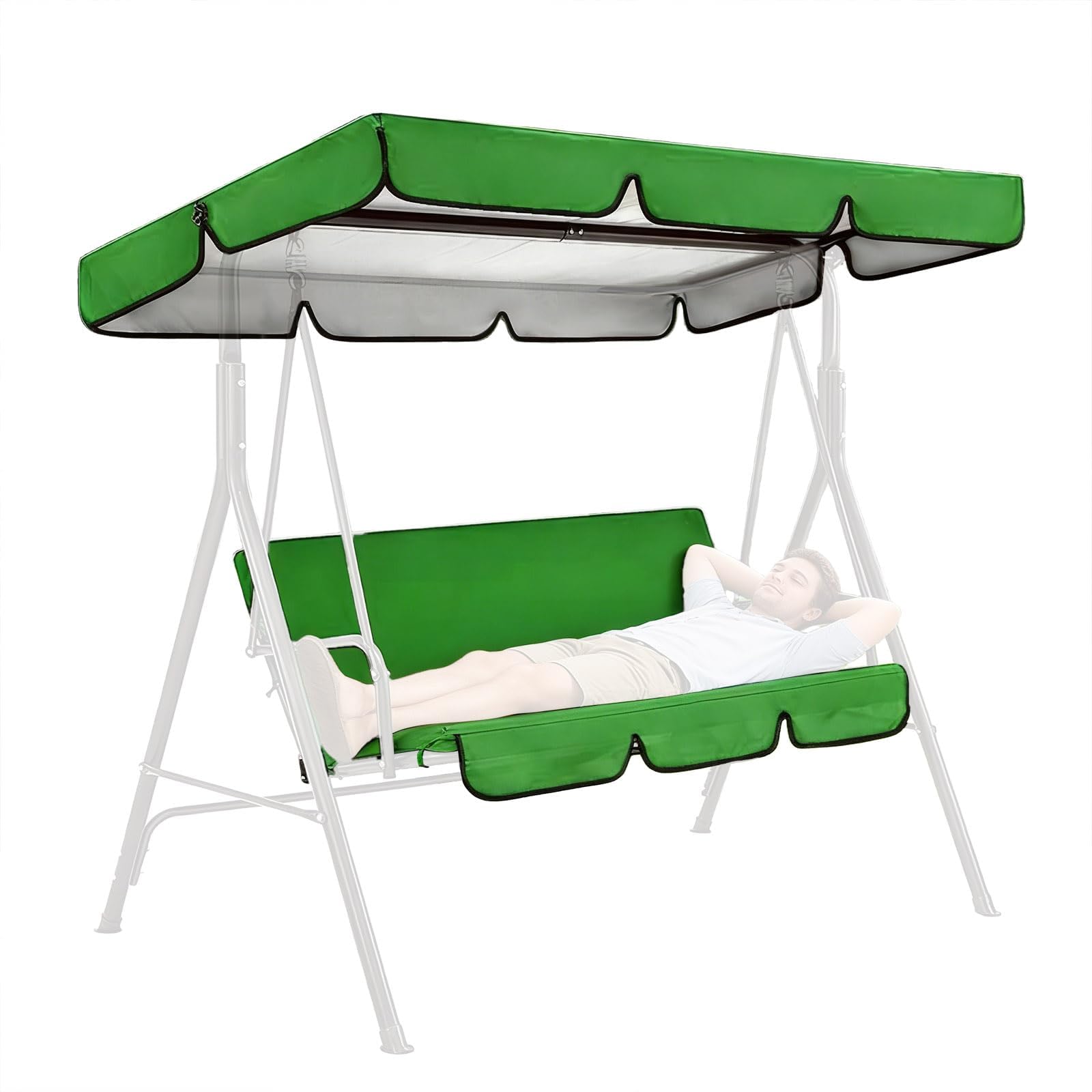 Swing Canopy Replacement Cover, 210D Waterproof Outdoor Patio Swing Canopy Cover for 2-3 Seater, Sun Shade Replacement Top for Garden Yard Porch Swing (Green) — image 1