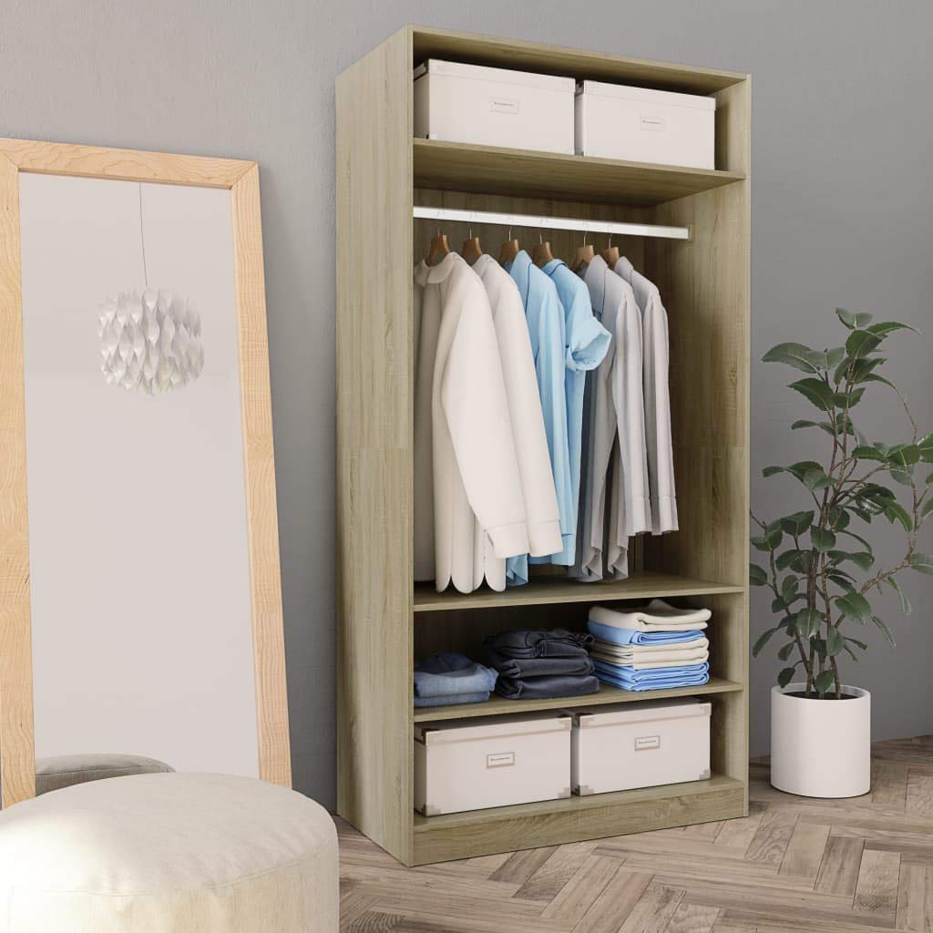 Homgoday Armoire en bois contreplaqué chêne Sonoma 100 x 50 x 200 cm, dressing ouvert, placards, chambres, penderie en bois