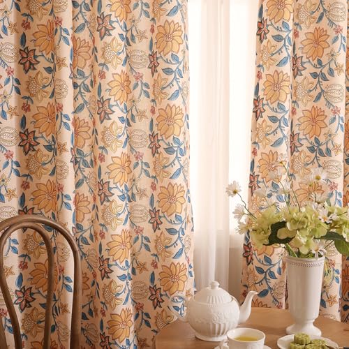 Image of ISAENNE Designer Vintage Linen Printed Curtain,2 Panels,87 inchx65 inch-Estevan B
