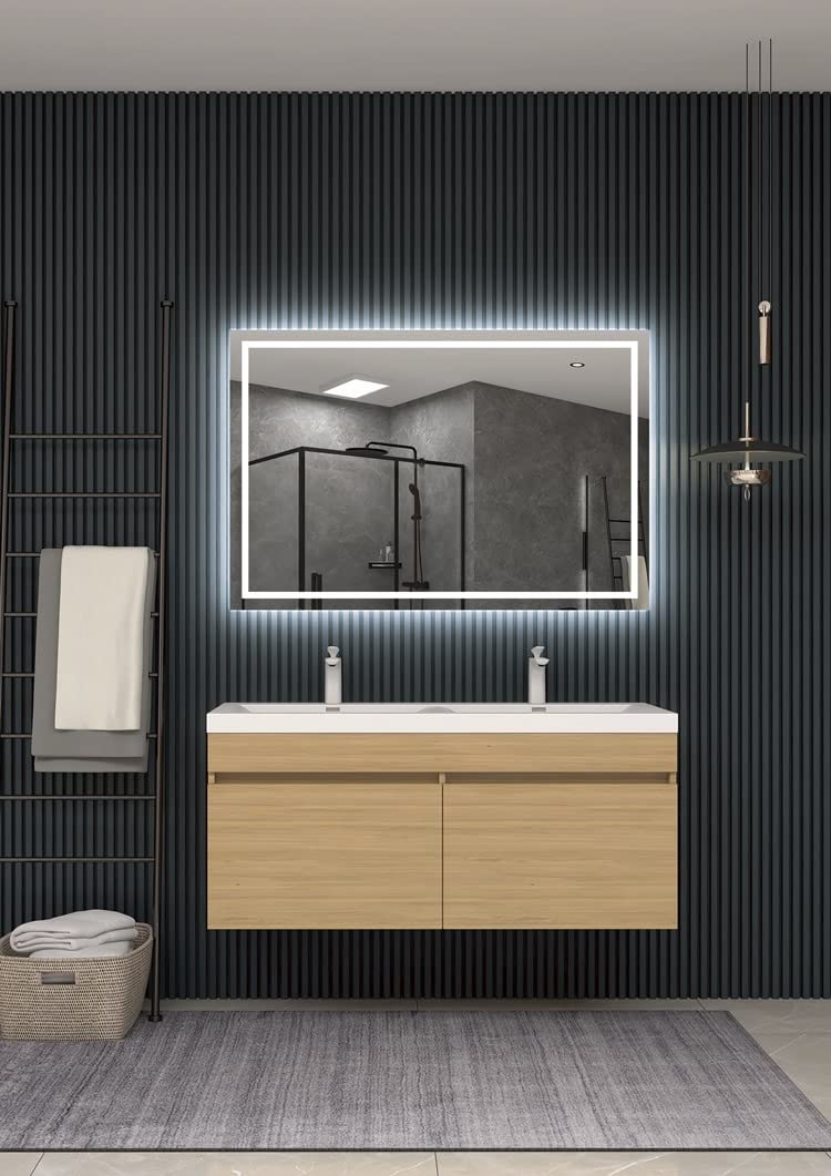 Mice - Espejos led para baño, Espejo retroiluminado, Triled- Blanco Frío/Natural/Cálido Sensor Antivaho/On-Off -Marco de Aluminio - Espejo con luz para Maquillaje - Vestidor 100X80Cm