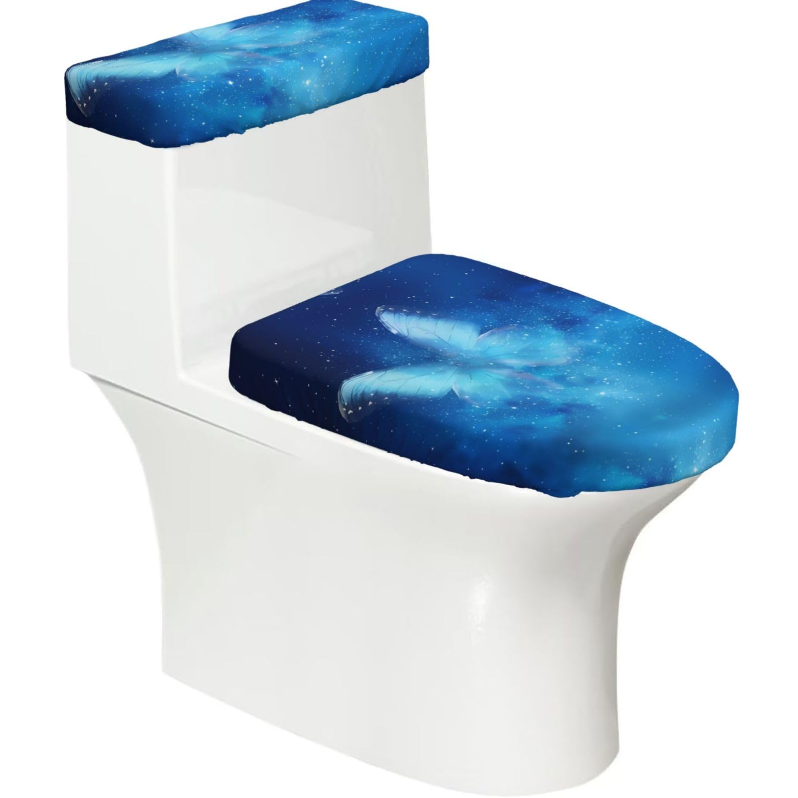Mrowyc Black Blue Starry Butterfly Printed Toilet Seat Set - Set Of 2 - Universal Toilet Seat Cover - Housewarming Birthday Christmas Gift