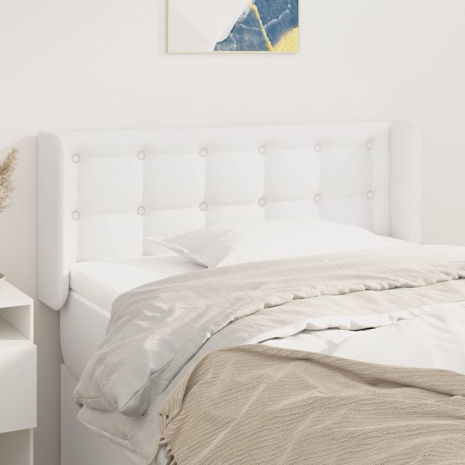 Tête de lit avec Oreilles Blanc 93x16x78/88 cm Similicuir,Armoire De Tête De Lit,Tête De Lit pour Adulte,Meuble De Chambre À Coucher