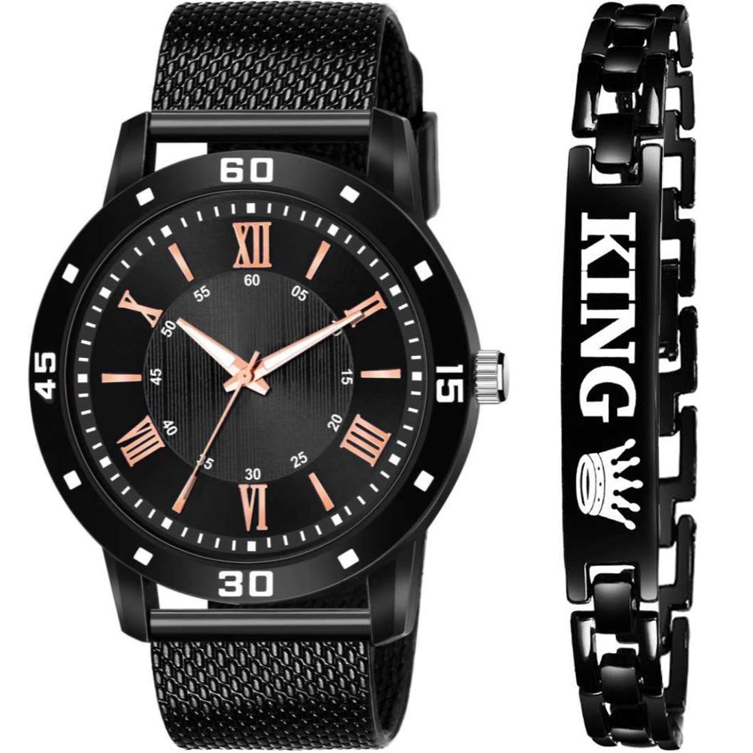 Praizy Analogue Mens Watch and King Bracelet Combo for Boys & Mens(Pack of 2) (Black) (B0918LRLLD) Amazon Price History, Amazon Price Tracker