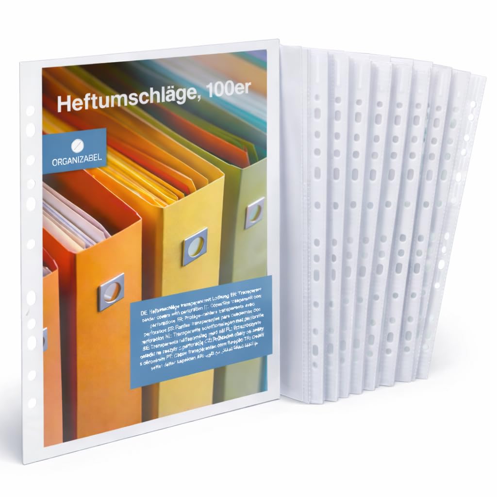 100x Hefthüllen Klarsichthüllen zum Abheften - extra dick - A4 Prospekthüllen transparent DIN A4 - mit Lochung - Folienhüllen Buchumschlag - Prospekthülle Folie & Hüllen