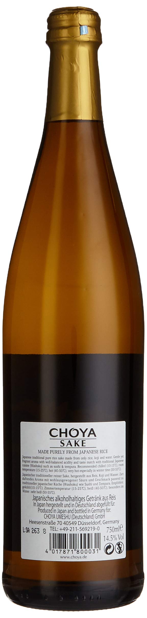 Choya Sake japanischer Reiswein (Alkoholhaltiges Getränk, Junmai Sake, aromatisch, 14,5% vol.) 6er Pack (6 x 0,75l)