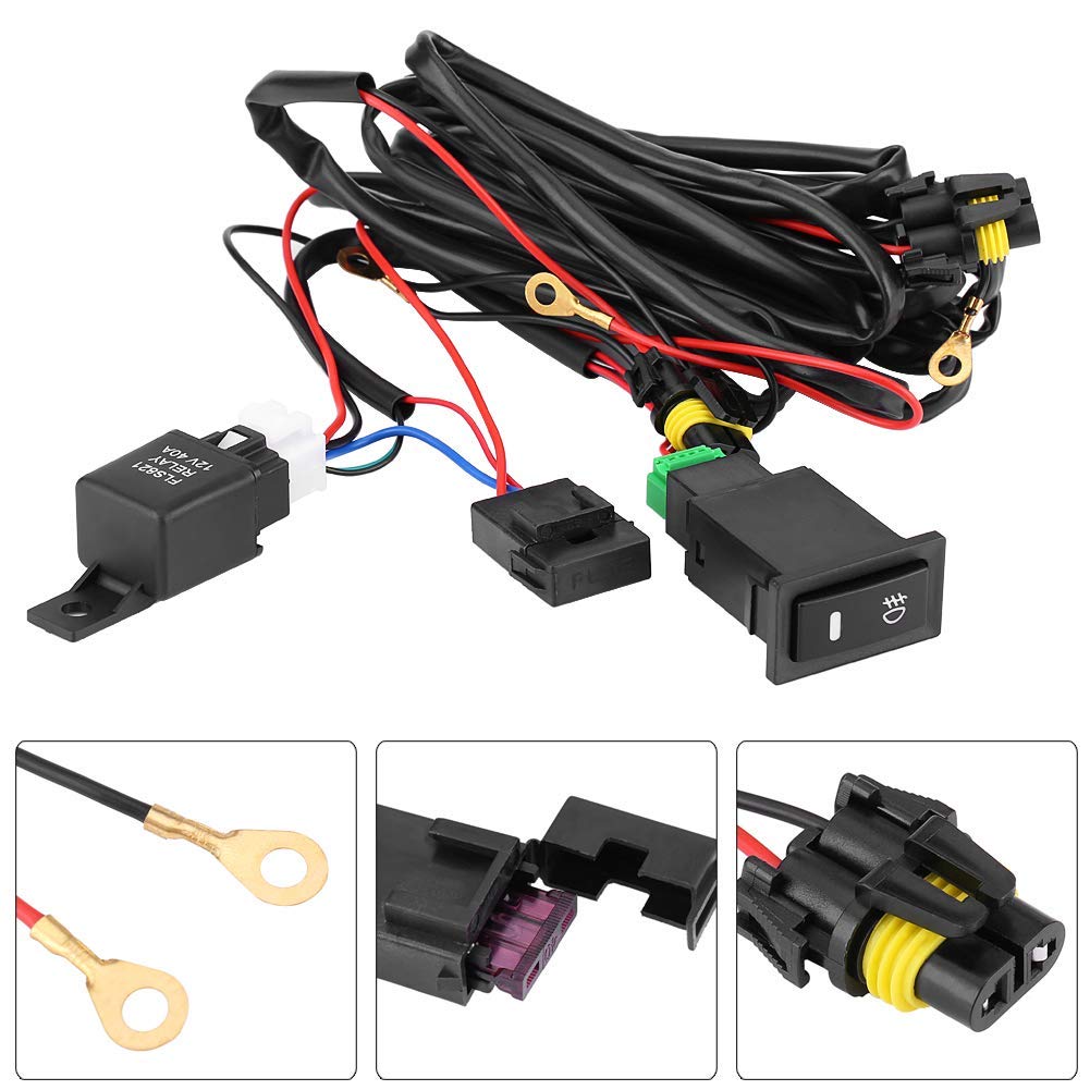 Zestaw kabli z przełącznikiem światła przeciwmgielnego 12 V, uniwersalne, samochodowe światło przeciwmgielne LED, włącznik/wyłącznik, wiązka przewodów, zestaw bezpieczników, pasuje do większości pojazdów
