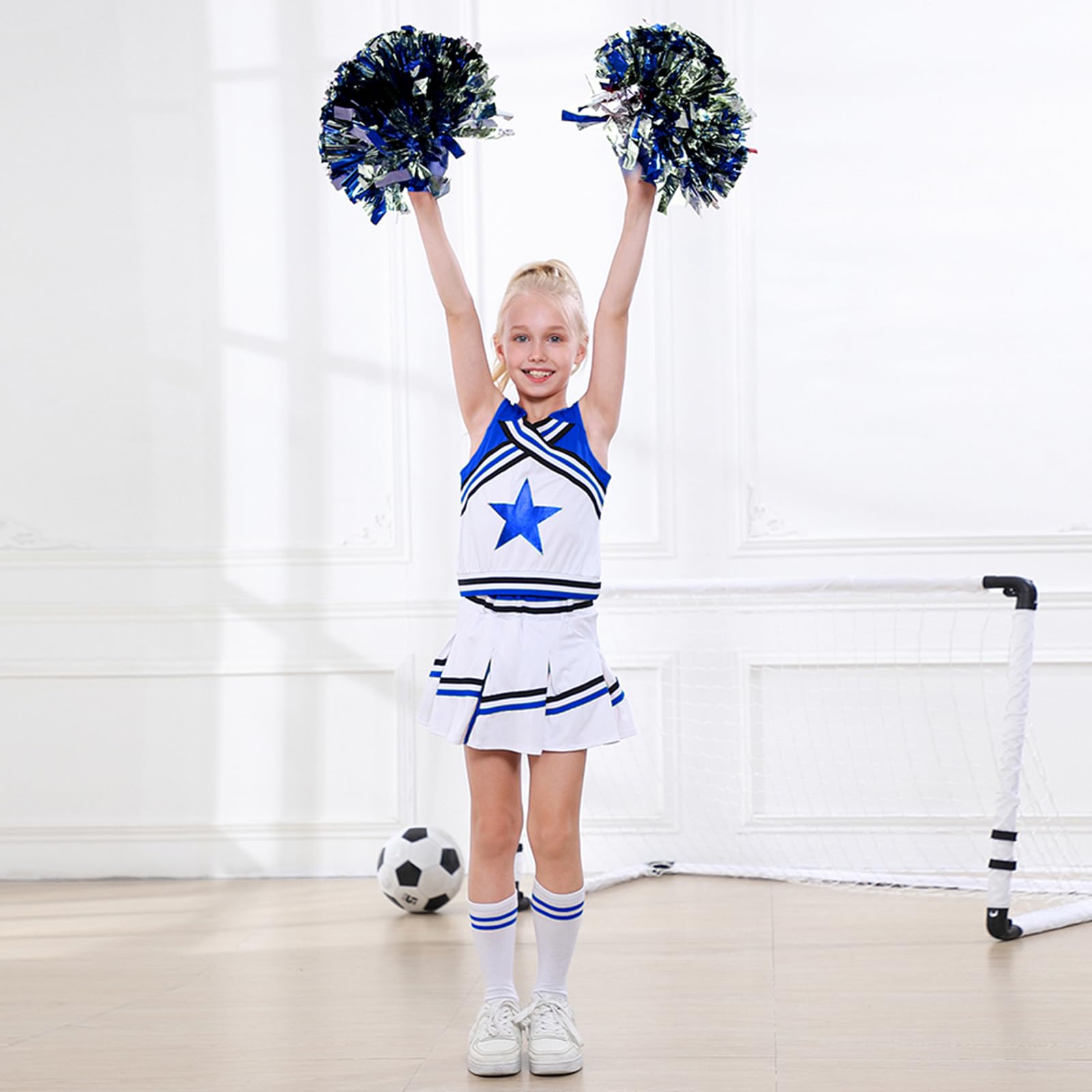 LOLANTA Costume da Ragazza Cheerleader, Carnevale o Evento Sportivo Fancy Dress Up con l'abito di Pom Poms, 4-13 Anni