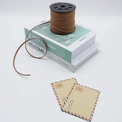 Miniatura 6 de Cordón de gamuza café de 0.197 in x 50 yardas, cordón de piel sintética con carrete en rollo para pulseras, collares, cuentas, manualidades,