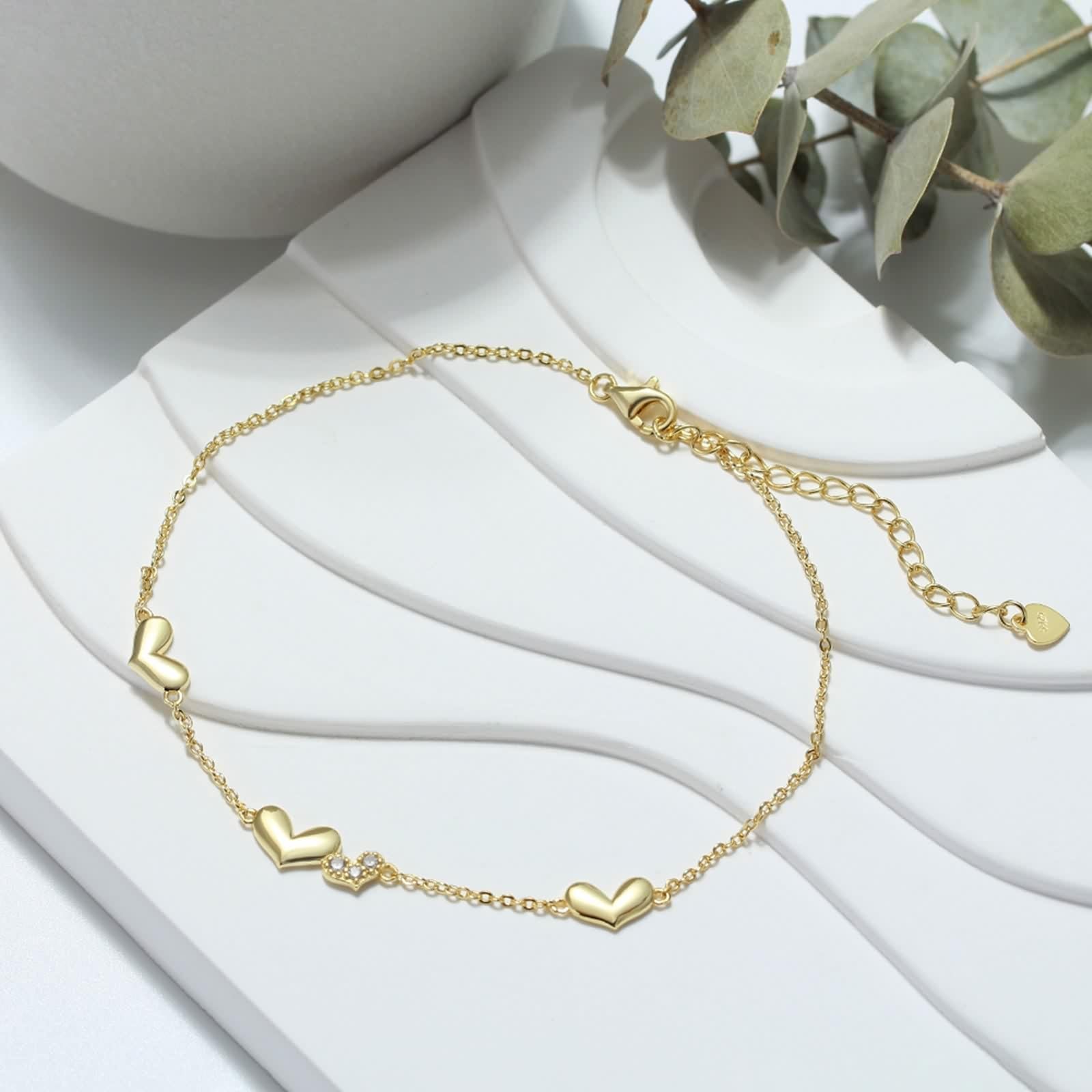 Cavigliera a forma di cuore, in argento 925, collana con cuore rotondo, con zirconi, regolabile, argento/oro, per mamma