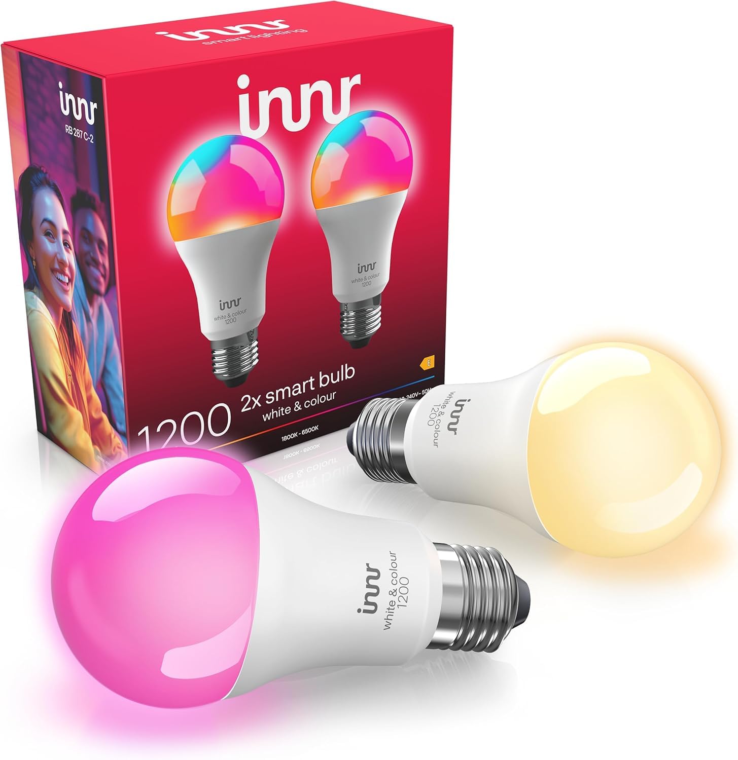 innr Innr Zigbee E27 Smart Lampe, Funktioniert mit Hue* und Alexa (Bridge Erforderlich), White & Colour, 50% mehr Helligkeit, 16 Million Farben, Smart Glühbirne E27, Alexa Lampe, 1210 Lumen, 2 Stück