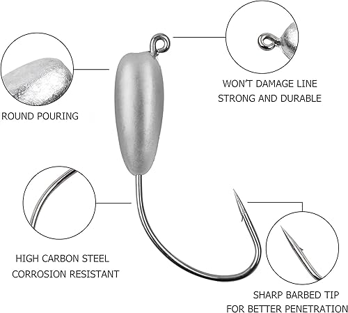 Miniatura 2 de AGOOL Ganchos para cabeza de pesca  1224 piezas de tubo de pesca, anzuelos de tubo de gota de agua, cebos de gusano para róbalo, agua dulce y agua