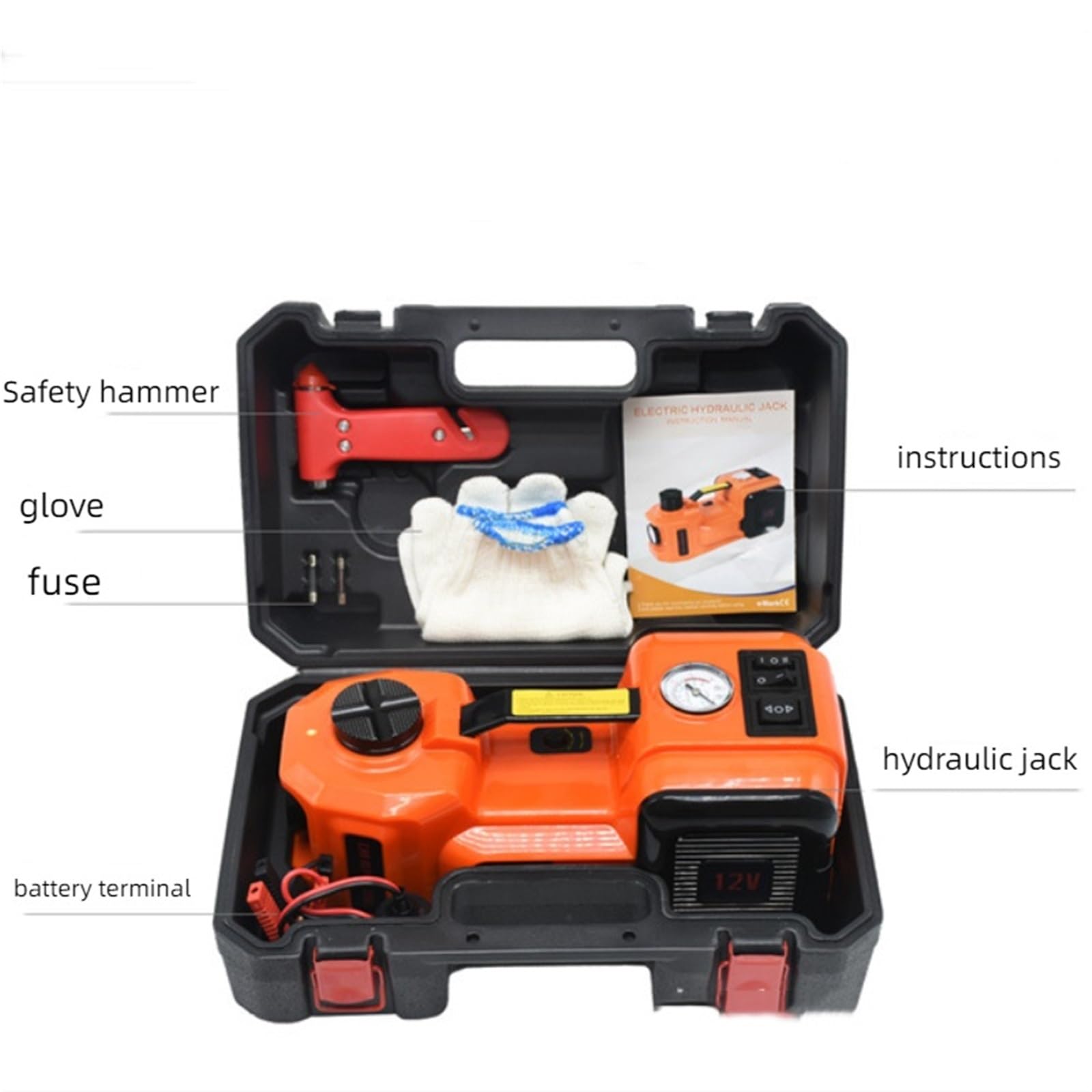 Podnośnik hydrauliczny, 12V 5Ton Elektryczny Samochodowy Hydrauliczny Podnośnik Z Pompką Do Pompowania Opon I Latarką LED 3 W 1 Podnośniki Bezpiecznymi Narzędziami Młotkowymi Samochodu(155-450mm)