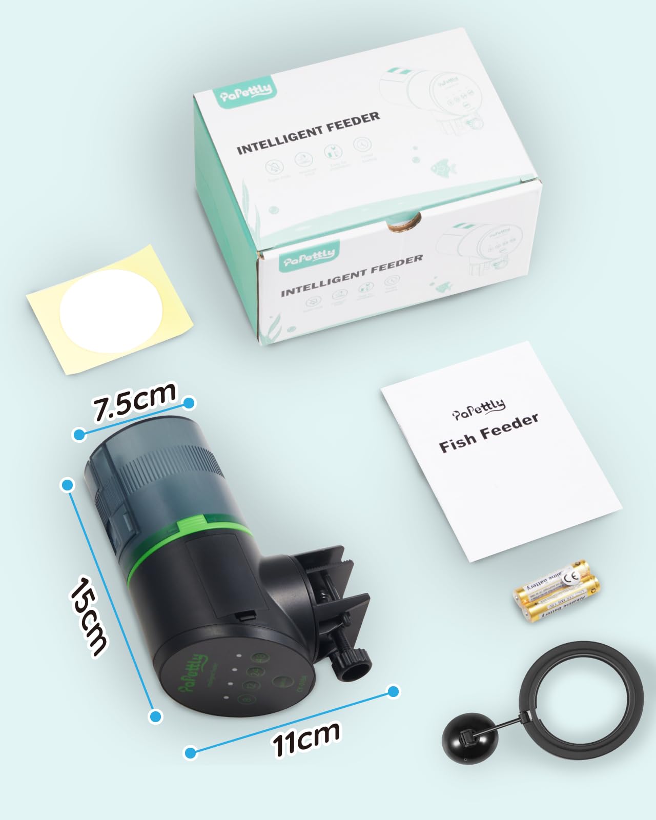 Papettly Distributeur automatique de nourriture pour poissons d'aquarium fonctionnant avec piles - 200 ml - 2 piles AAA incluses
