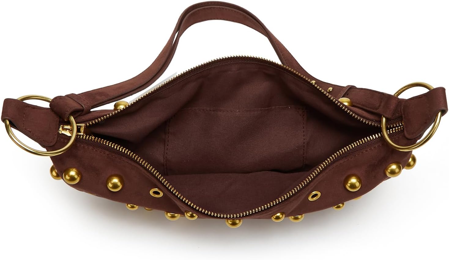 Women's Studded Shoulder Purses Gold Studs Punk Large Suede Handbag Trendy Purse Retro Tote Bag Adjustable Strap - Image 4