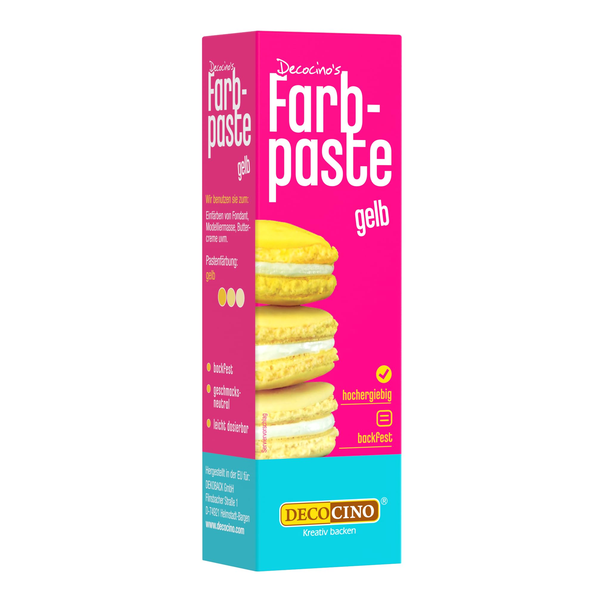 DECOCINO Farbpaste Gelb – 20 g – Lebensmittelfarbe, ideal zum Einfärben von Kuchen, Fondant und Cremes – AZO-frei und glutenfrei