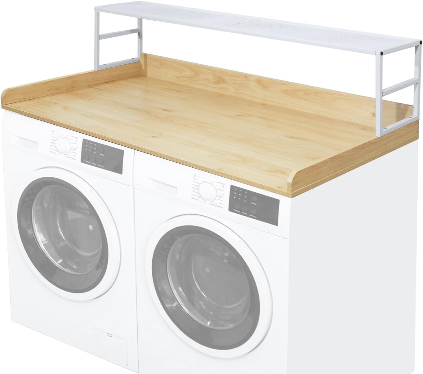 Washer Dryer Countertop with Shelf, 27.5" W x 54" L Laundry Countertop with Edge Rails, Laundry Topper for Washer and Dryer with Non-Slip Pads, Wood Color(Wooden