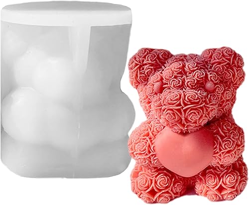 Miniatura 1 de LSLEVA Moldes de silicona con forma de oso de rosa molde de silicona de resina para velas de aromaterapia jabón casero arcilla manualidades corazón