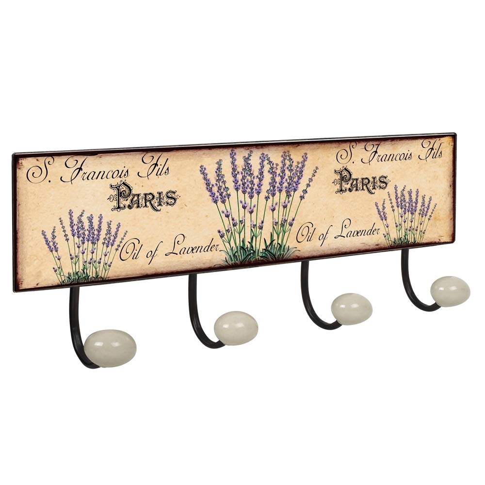 PERCHA Pared Vintage 4 Ganchos Porcelana LAVANDA Provenza Retro 400x155MM