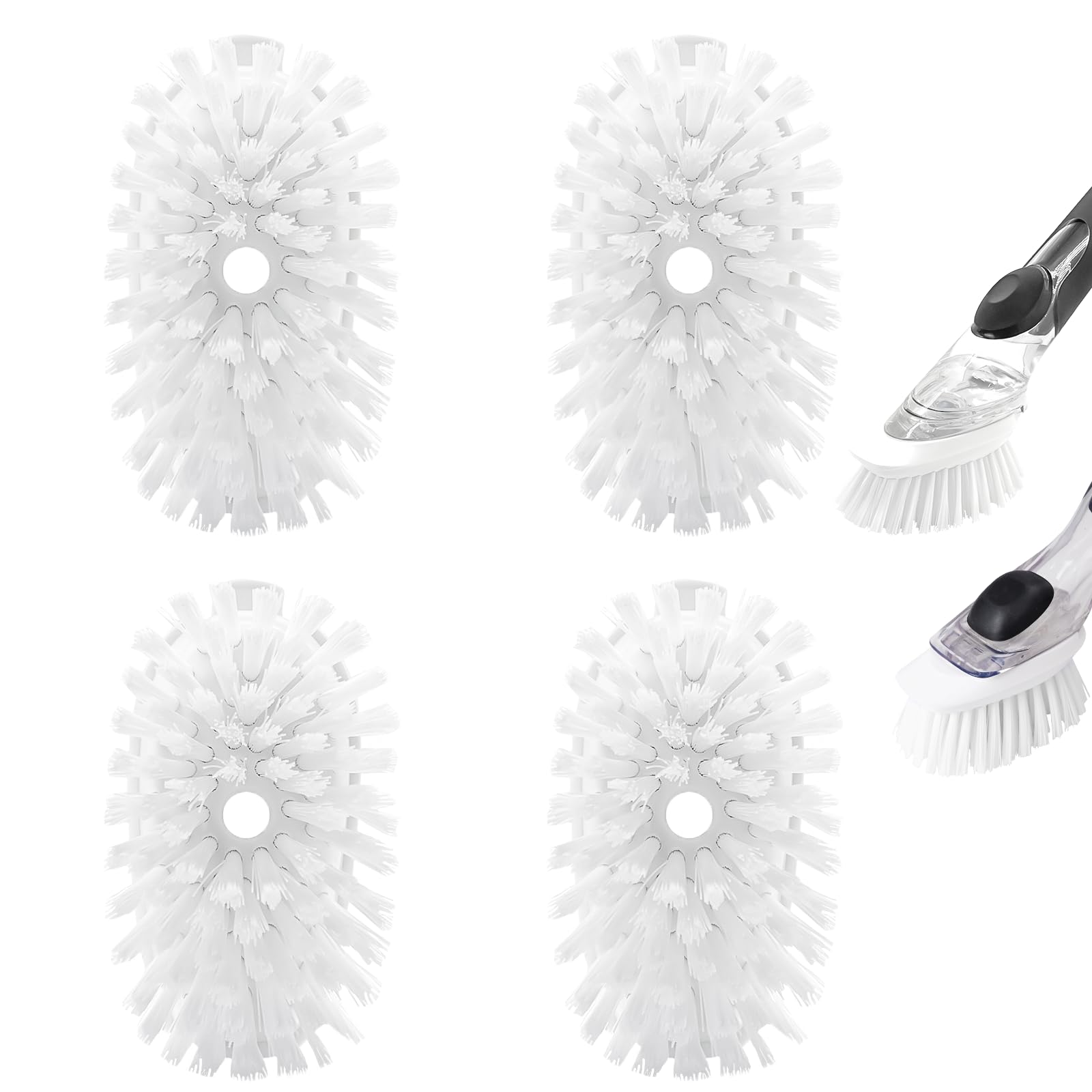 Brush Refills for OXO Dish Brush - 4 Pack Dish Brush Cleaning Soap Dispensing Head Replacement for Scrubber (White)