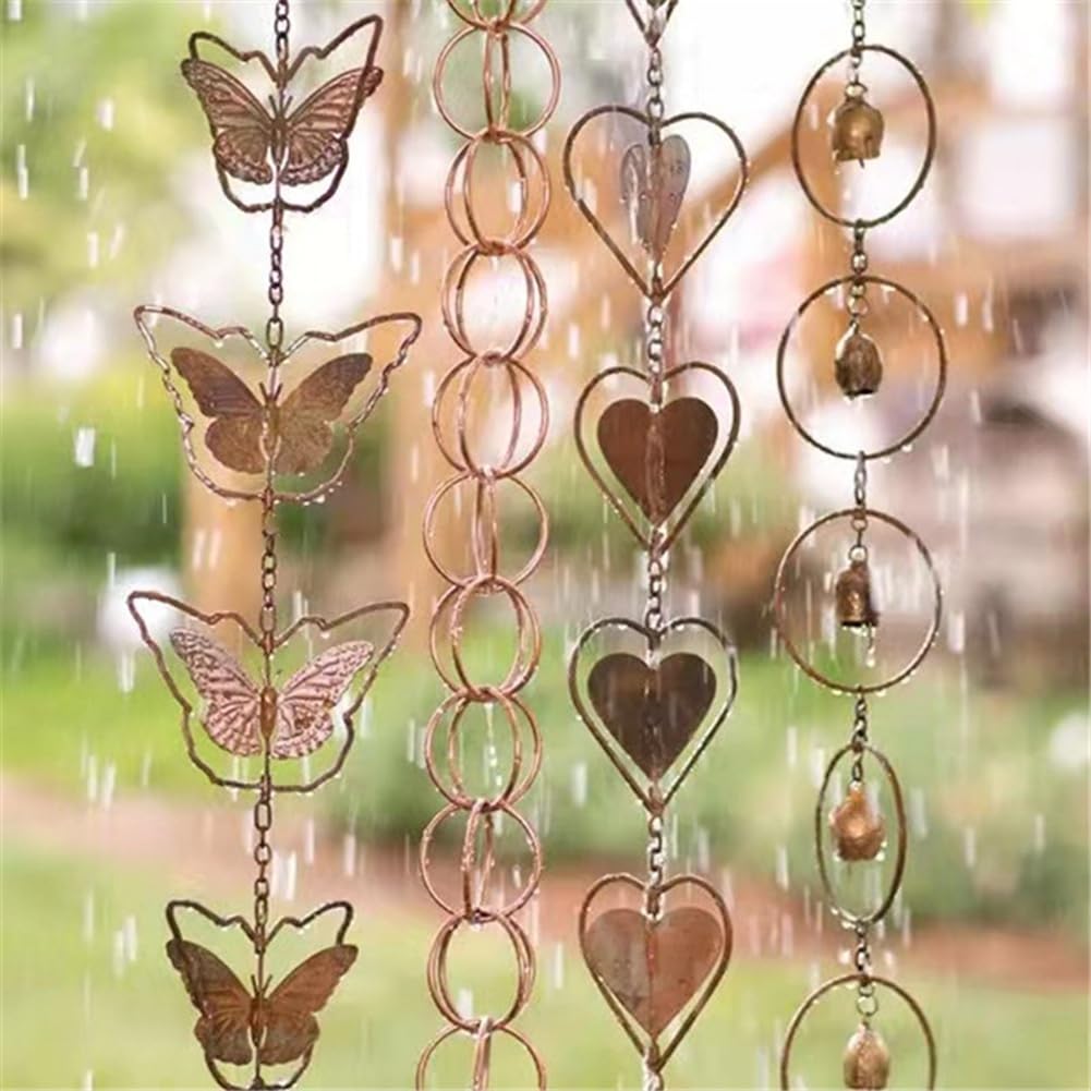 Cadena de Lluvia de Hoja de Acero, Regalo de JardíN para Mamá, Canaletas, Colector de Lluvia para Bajante con Adaptador, Copas de Flores Gruesas C