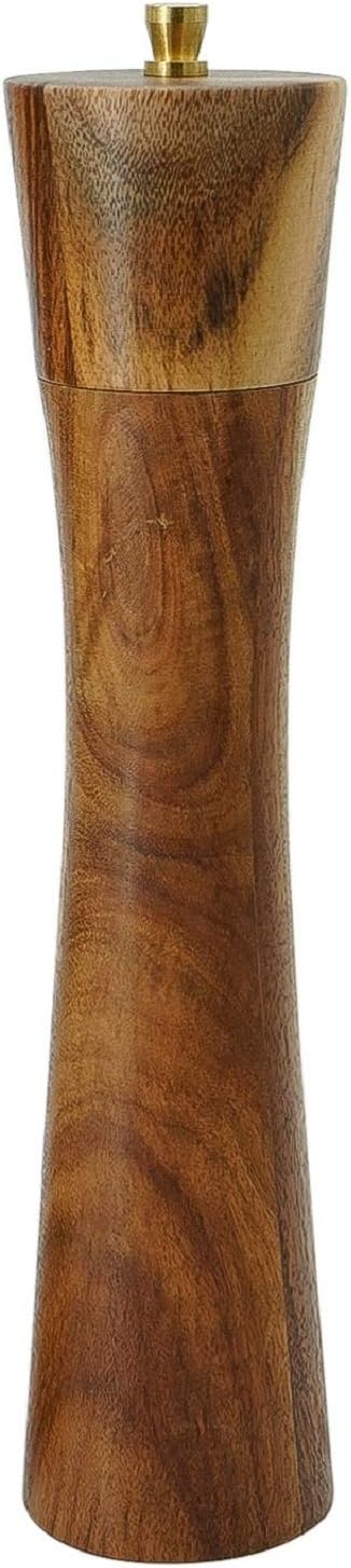 Wooden Pepper Grinder, Pepper Mill with Adjustable Coarseness, Acacia Wood Refillable Salt and Pepper Shaker Manual Grinder 10 Inch