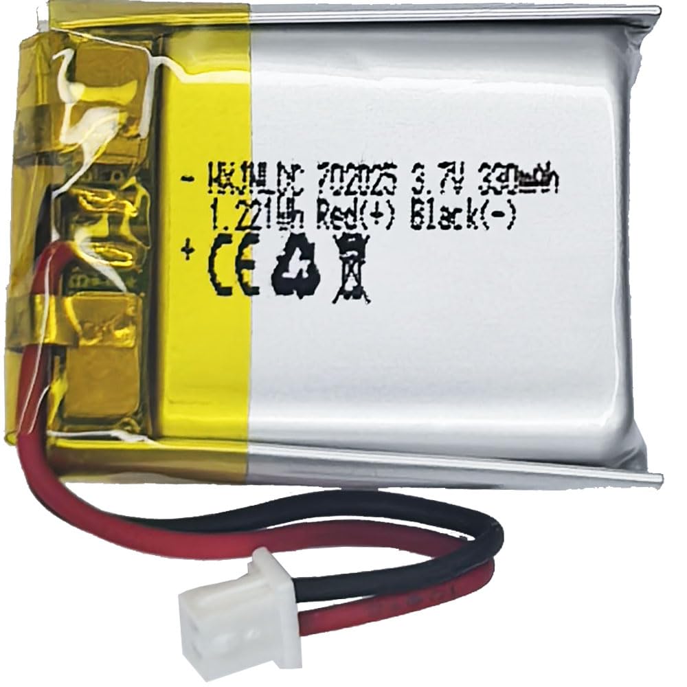 DC 3.7V 330mAh 702025 Rechargeable Lithium Polymer Battery, Suitable for DIY 3.7-5V Electronic Products with Built-in 2-Wire Battery Replacement and LED Lights