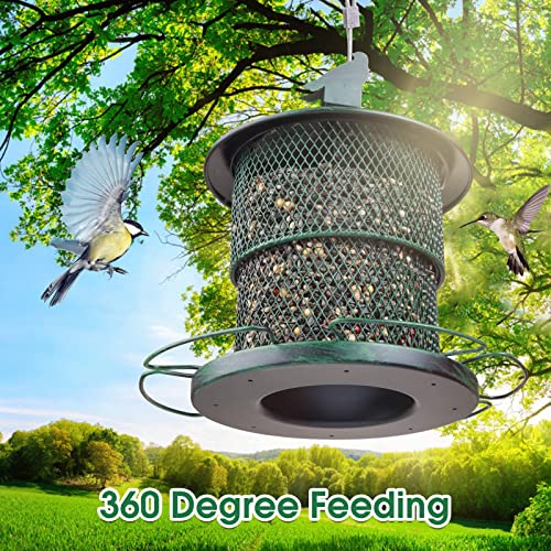 Bird Feeder Squirrel Proof Solar Bird Feeders For Outdoor Hanging,Metal Wild Bird Feeders Large Outdoor Bird Feeders With Led Lights 7.4Lbs Seed Capacity (Green) #TOP5