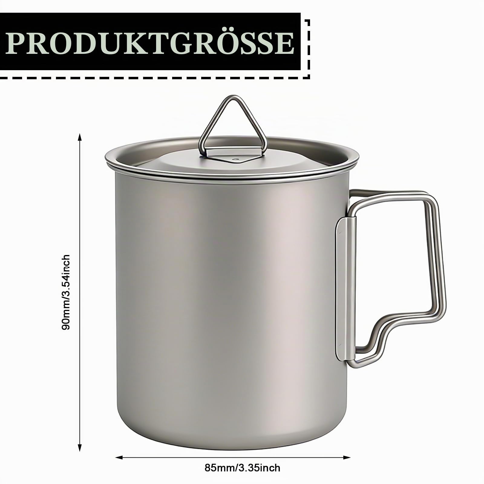 Camping Becher Titanium 420ml, Ultraleichte Titan Tasse mit Klappgriff & Tragbarem Beutel, Perfekt für Camping, Wandern und Picknick