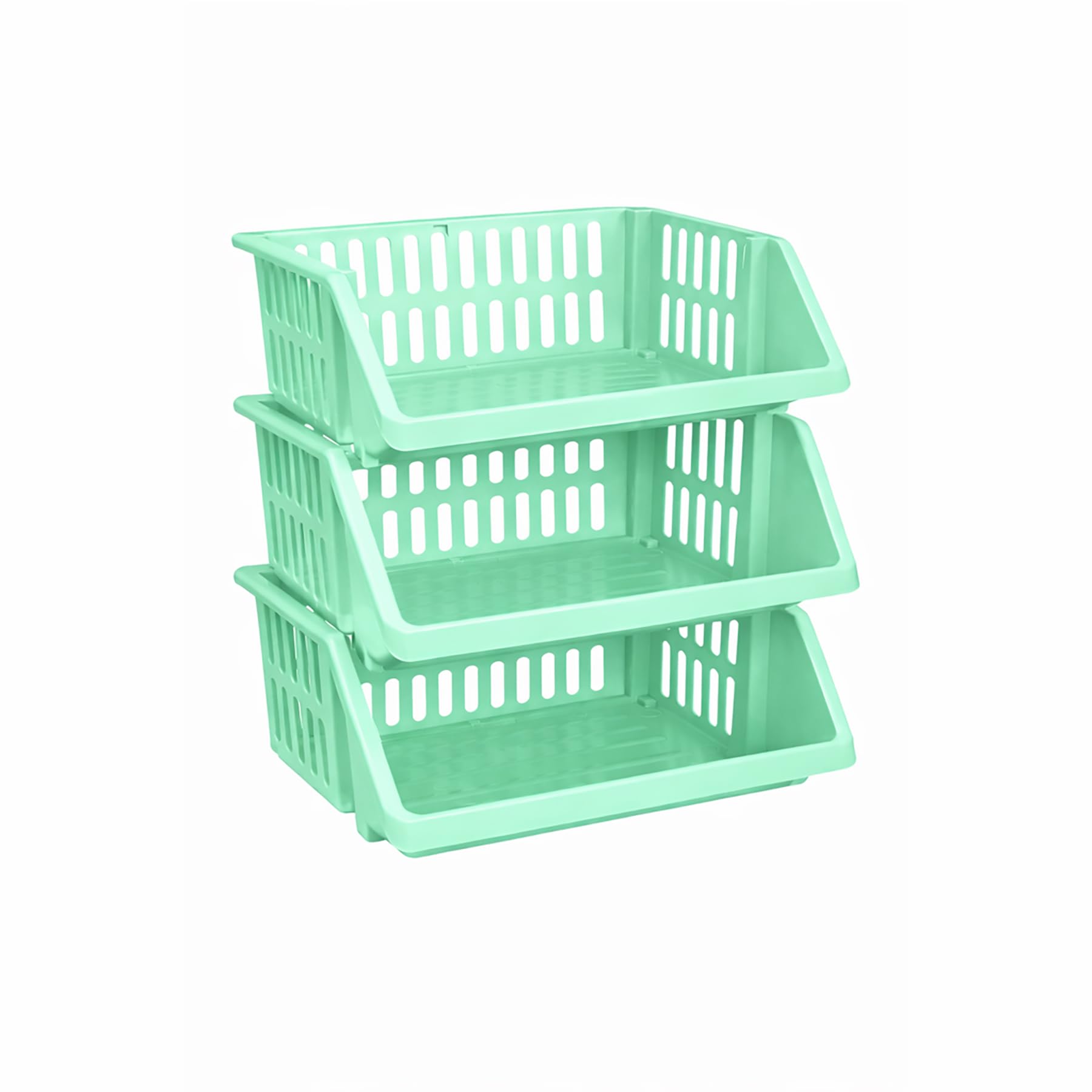 CrazyGadget® Multi Purpose Large Plastic Colour Storage Rack Stand Stacking Stackable Basket - Made In U.K. (3 Tiers, Lime Green)