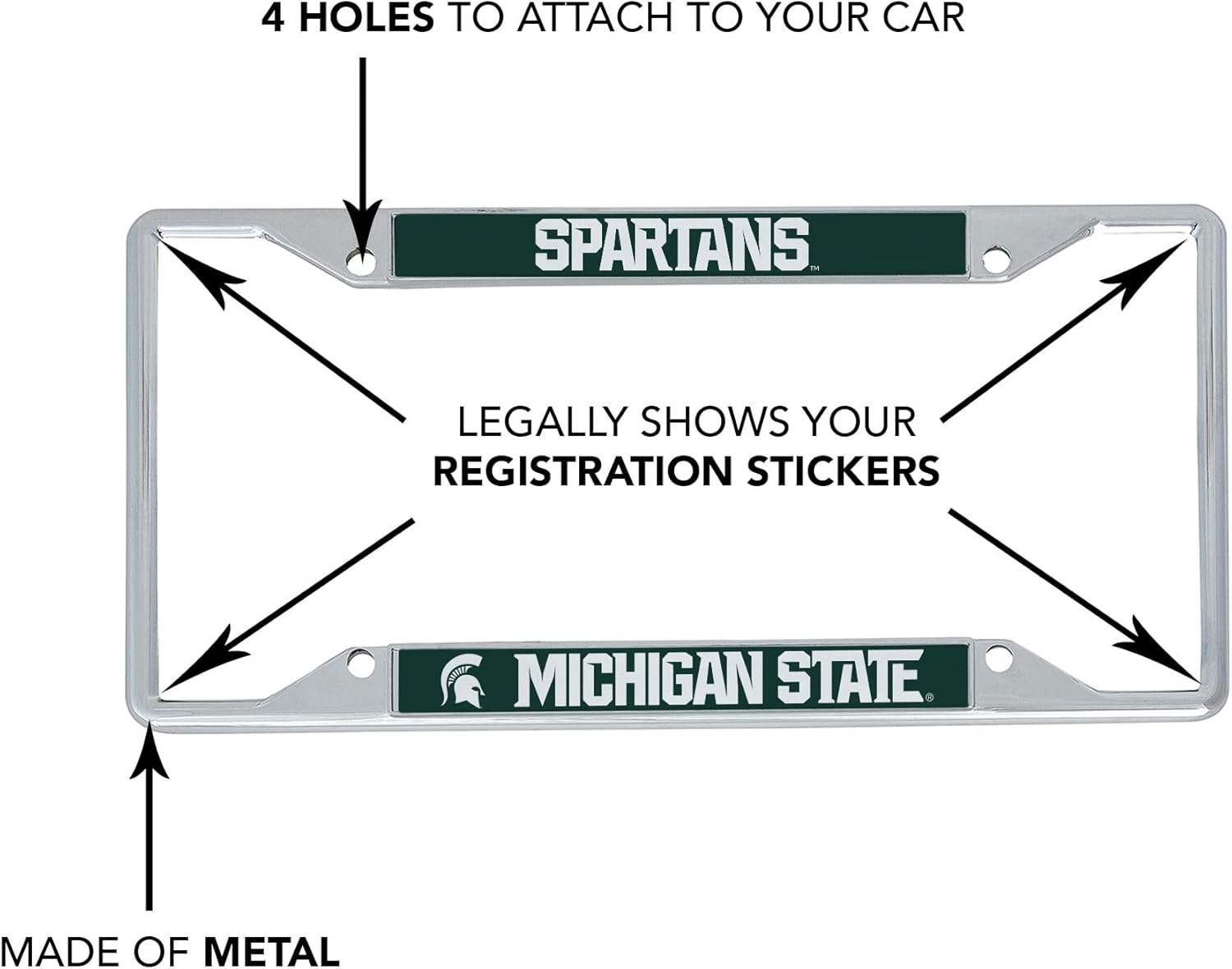 Desert Cactus Michigan State University License Plate Frame Metal Car Tag Holder for Front or Back of Car Officially Licensed (Mascot 2-Pack)