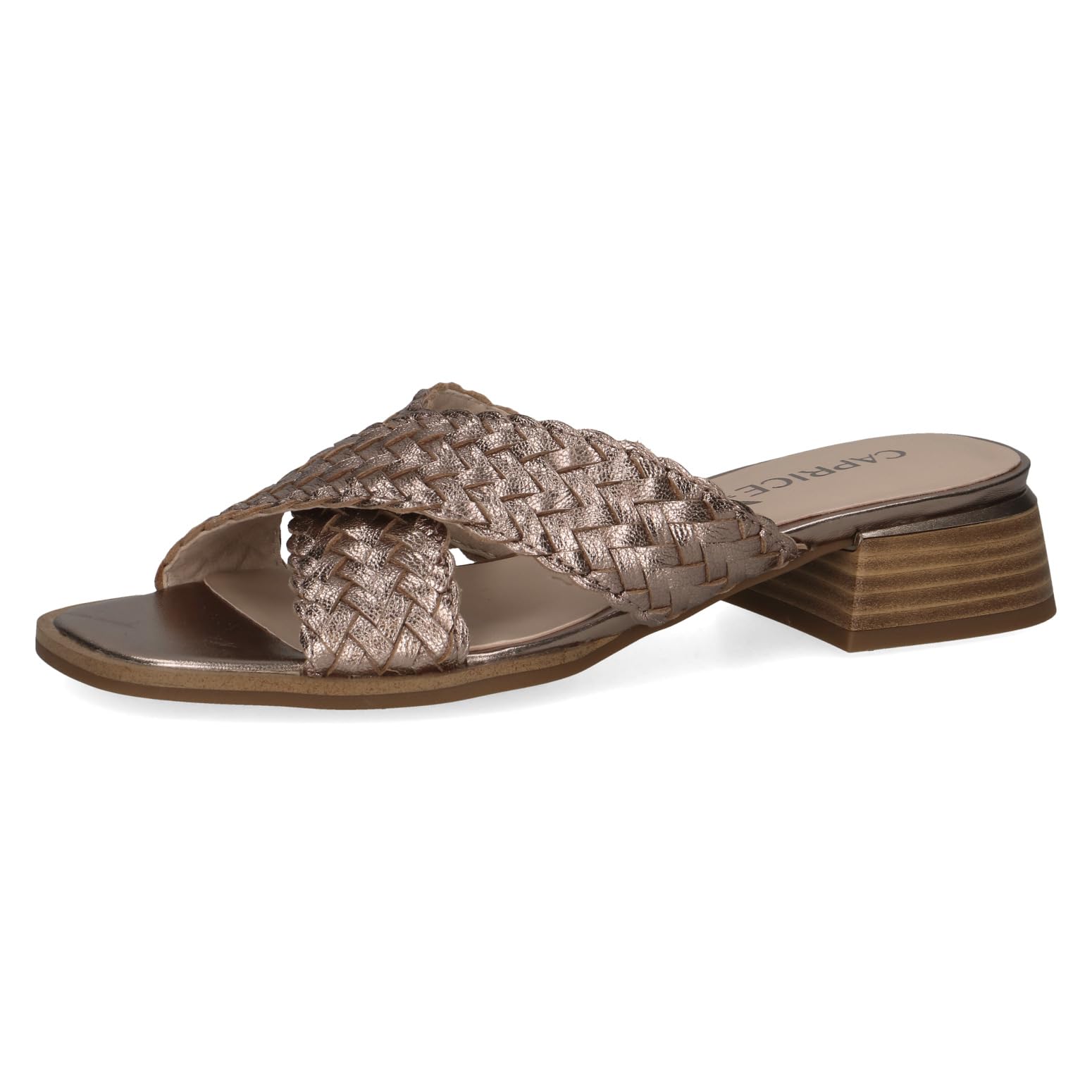 CAPRICE Women's Leather Mules with Block Heel, Beige (Taupe Metallic), 6 UK
