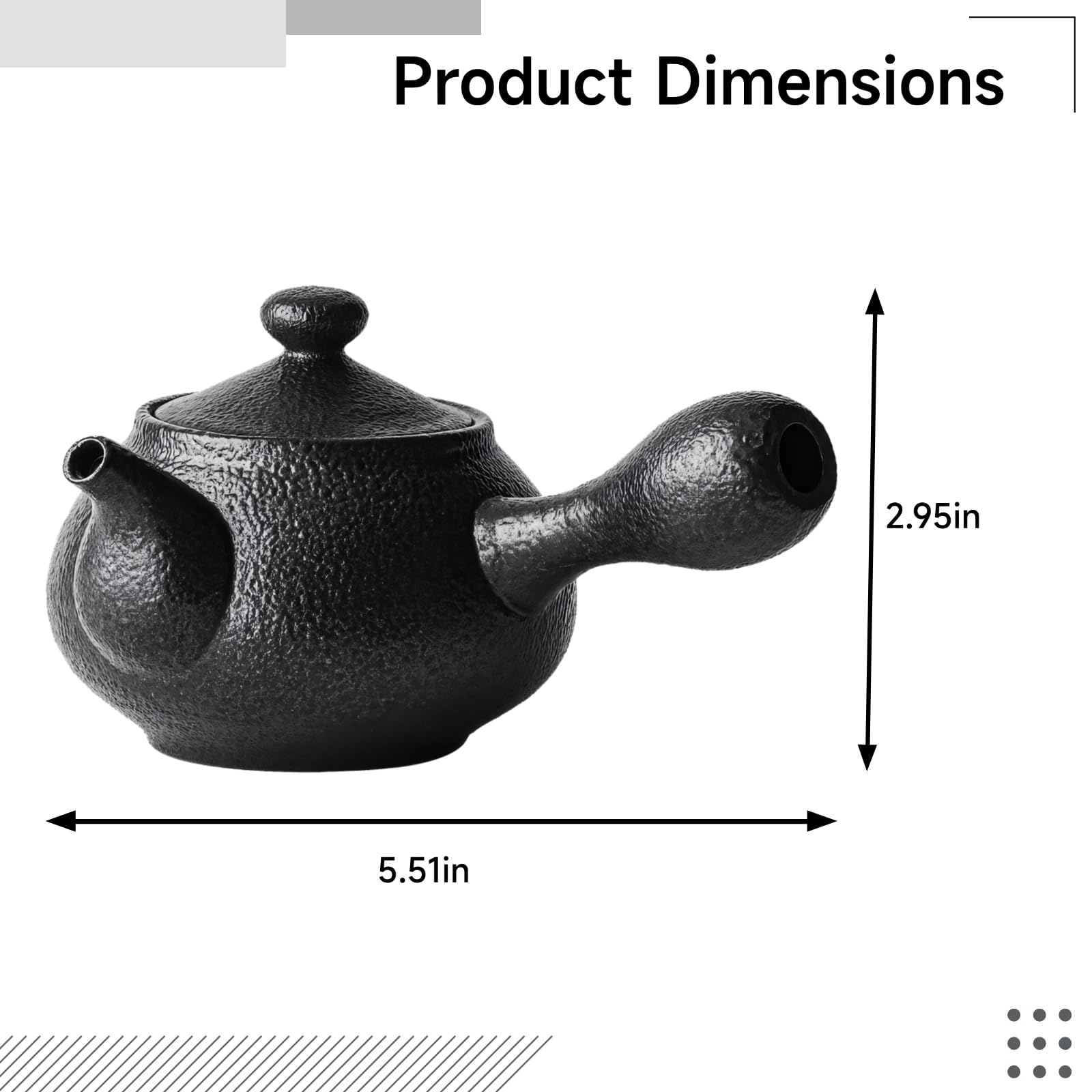 Kyusu-Teekanne mit Seitengriff, Keramik-Teekanne für losen Tee mit integriertem Keramikfilter, japanischer Stil, schwarze Tonkanne, klassisches Design, zum Aufbrühen und Servieren, 7,5 cm hoch