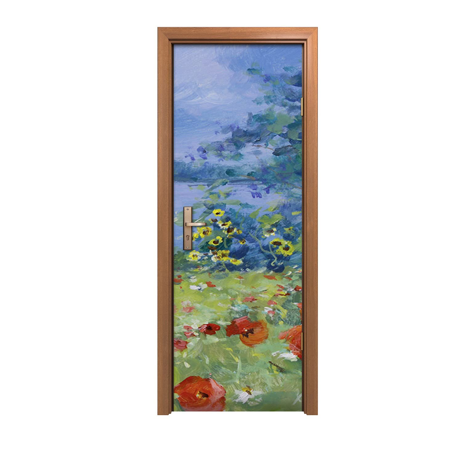 Décoration murale autocollante pour masquer une porte abîmée