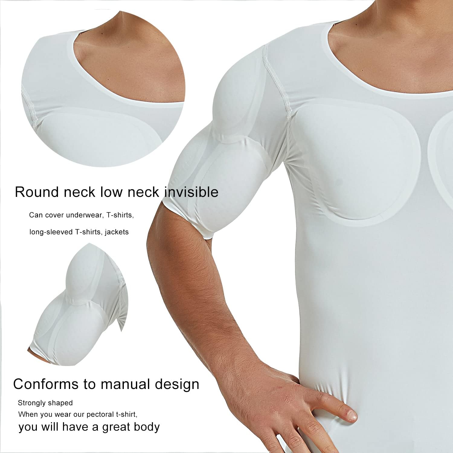 Men Fake Muscle T-Shirt Deltoid Biceps Triceps Shoulder Pads Elastic Padded Underwear - Image 5