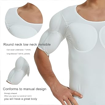 Men Fake Muscle T-Shirt Deltoid Biceps Triceps Shoulder Pads Elastic Padded Underwear