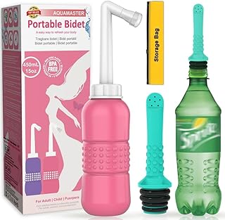 2PCS-Pack Portable Bidet for Travel Bidet Bottle+ Green Pocket Bidet Backpack Camping Bidet , with Water Seal Cap + Storage Bag ,Peri Bottle for Postpartum Essentials
