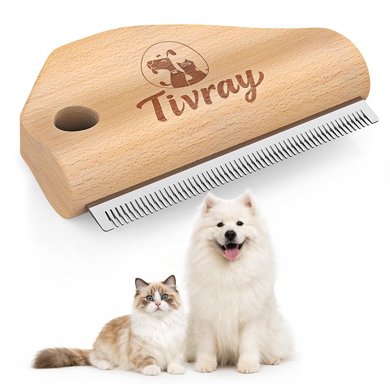 Tivray Spazzola per Cani per la Muta, Pettine per Rimozione Pelo Morto, Strumento di Toelettatura in Legno per Cani, Gatti e Cavalli, Indolore e Ergonomico per Pelo Corto e Lungo, Larghezza 11cm