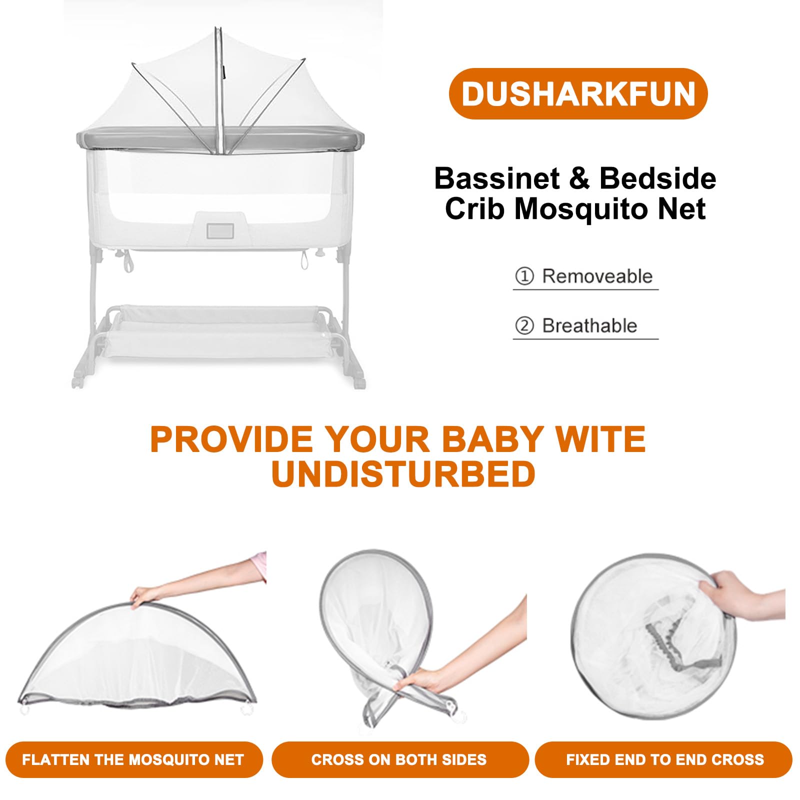 Nivoral Universal Mosquito Net for Travel Cot Baby Mosquito Net for Bedside Crib with Double Zipper Portable Foldable Mosquito Net for Most Cradles,Bassinets - Image 3