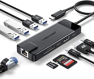 Lemorele Station d'accueil USB C 10-en-1, Hub USB-C vers HDMI 4K, 2 USB 3.0, 2 USB 2.0,Ethernet Gigabit, PD 100W, SD/TF, USB C Data, pour Macbook,iPad,Windows,Switch,PC,Téléphone Mobile,etc