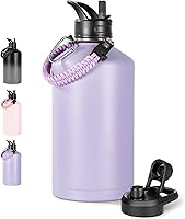 Vista 35 de Botella de agua aislada de 18 onzas con asa, botellas de agua de acero inoxidable 304 con boca ancha, botella de agua deportiva al vacío de doble