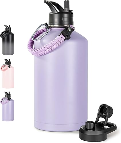 Miniatura 35 de Botella de Agua Aislada de 24 oz con Asa, Botellas de Agua de Acero Inoxidable 304 con Boca Ancha, Botella de Agua Deportiva al Vacío de Doble