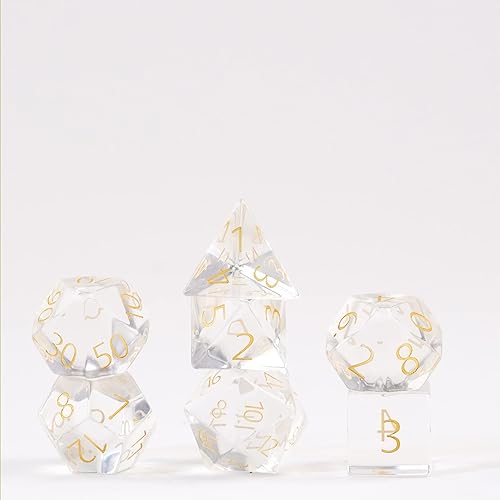 FanRoll by Metallic Dice Games - Juego de dados DND de 0.630 in con piedra natal de polietileno diamante de abril grabado, dados de juego de rol