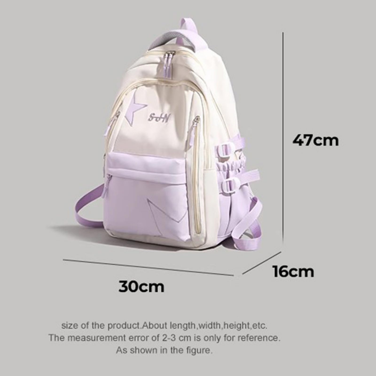 Zaino Star Ricamo Colore Blocco Zaino, Grande capacità Scolastico Casual per L'uso di Viaggio degli Adolescenti-Sky Blue