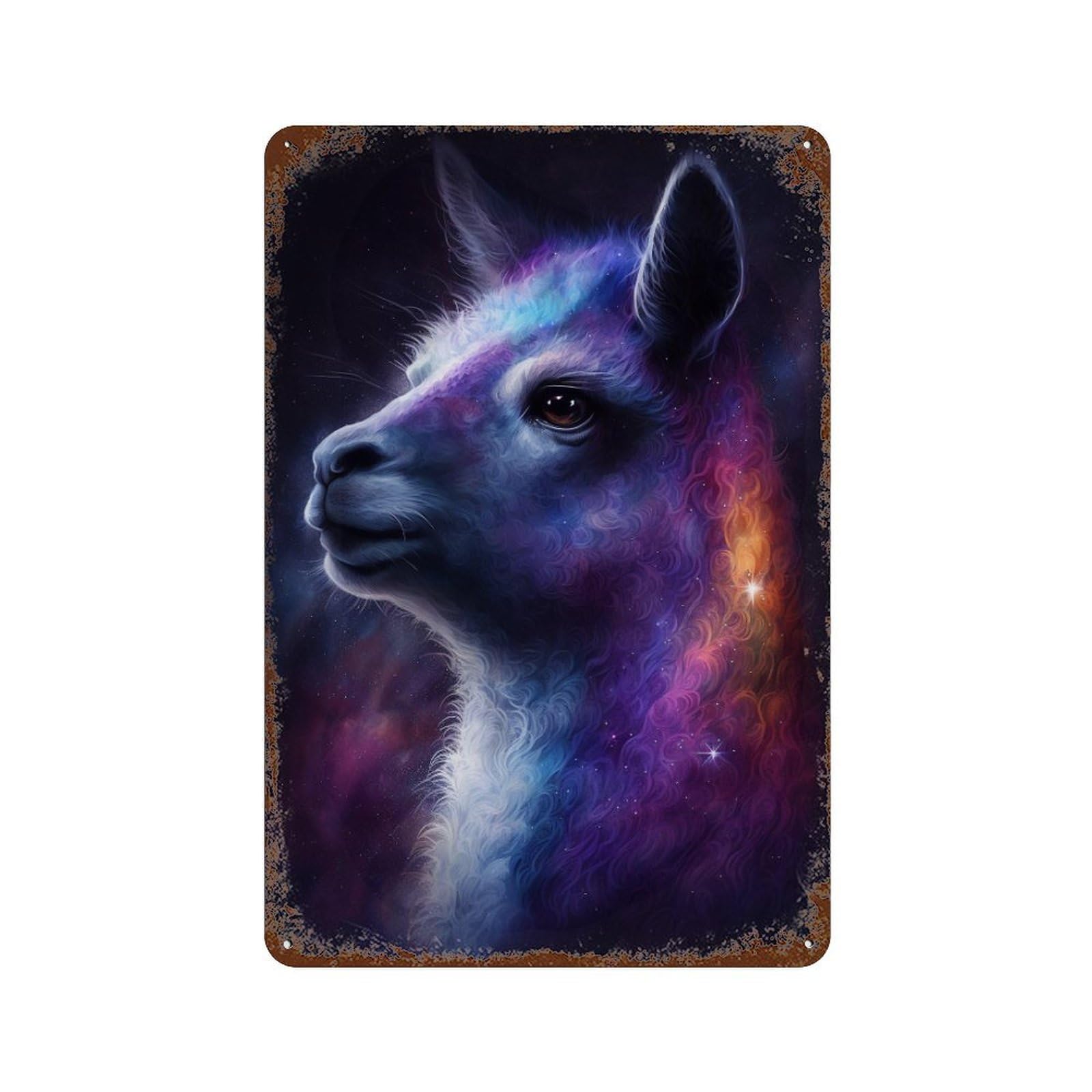 Cosmic Llama Portrait-26 Rust Effect Tin Sign 11.8"x7.9", Farmhouse Wall Decor for Living Room, Hallway And Home Decor