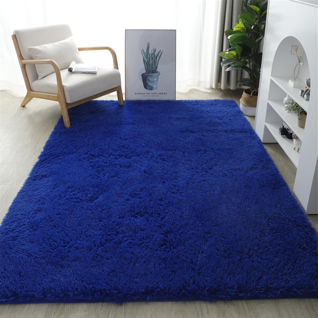 UEAUY Rectangle Area Rug Soft Fluffy Nursery Rugs Washable Non Slip Modern Carpet for Living Room Bedroom Home Décor Royal Blue 5.2 x 8.2 Feet