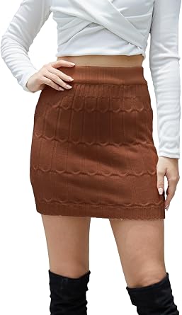 HERBATOMIA Womens Mini Knit Skirt Bodycon High Waist Stretchy Solid Slim Fit Basic Skirts for Women